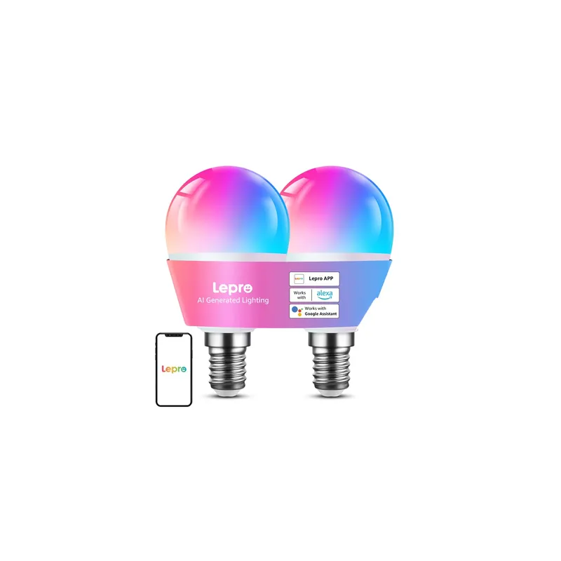 LEPRO BP1-2 E14 LED Bulb with Bluetooth and Wi-Fi, 470 lm, 2-pack